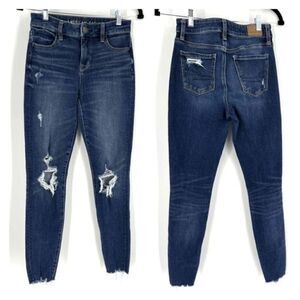 American Eagle Women's Distressed The Dream Jean‎ High Rise Jeggings Blue Size 0